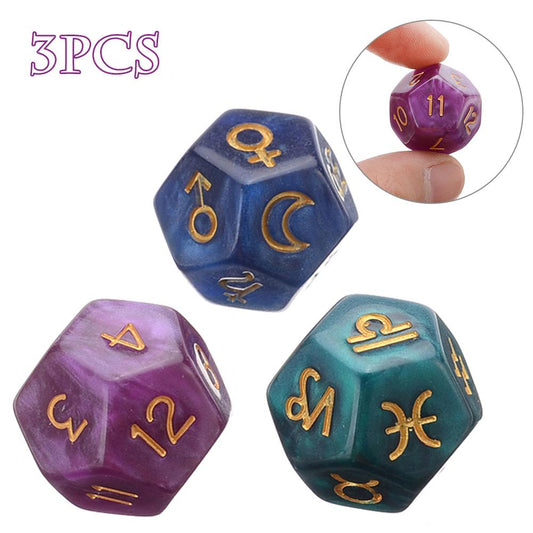 3pc 12-Sided Astrology Tarot Card Multifaceted Constellation Dice